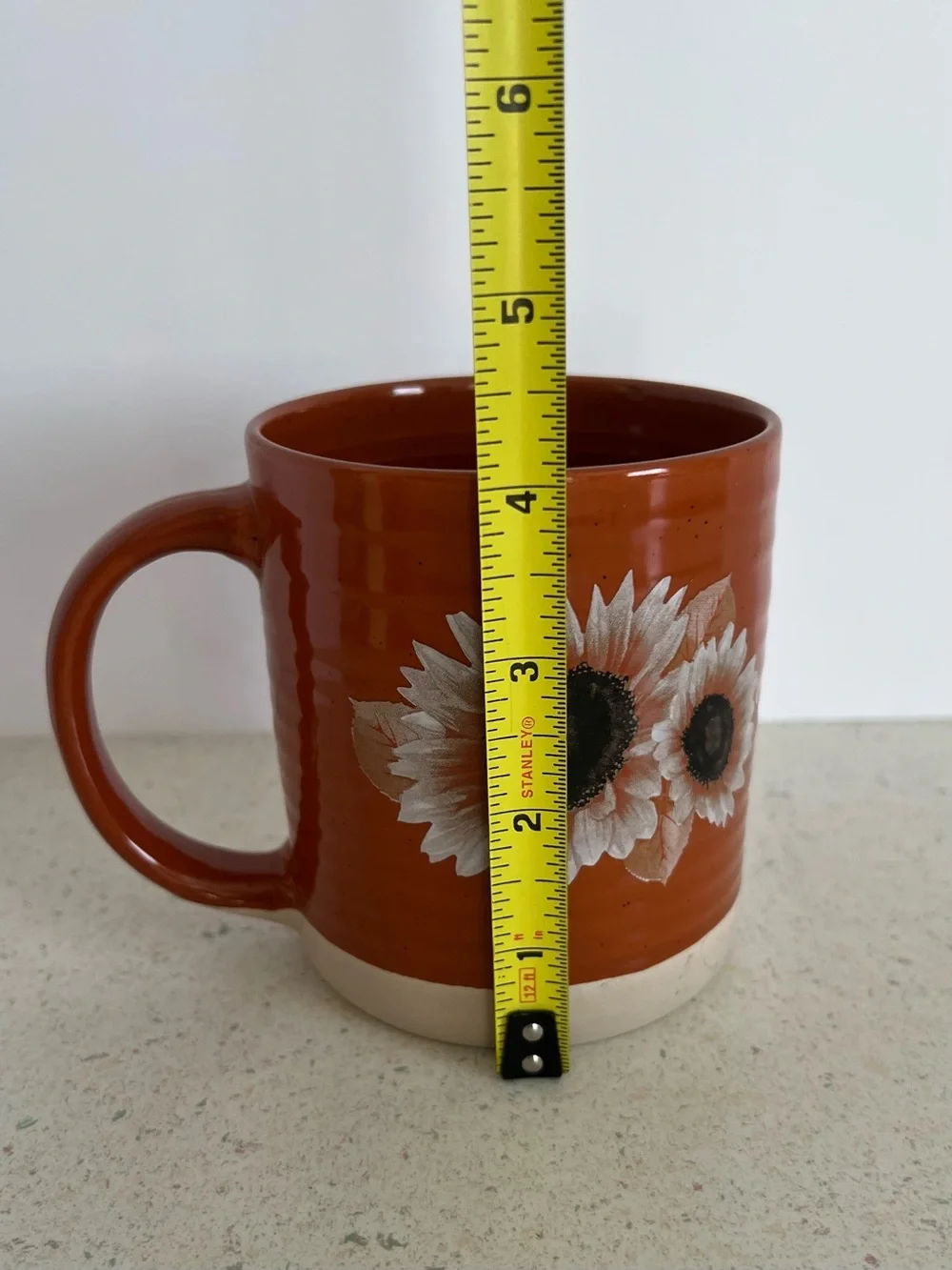Place & Time Sunflower orange ceramic coffee mug natural stoneware base 15oz